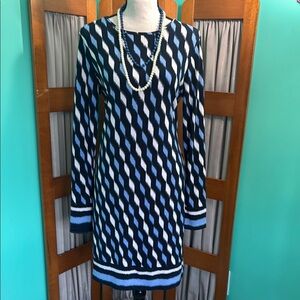 MICHAEL Michael Kors Blue and White Long Sleeve Sheath Dress